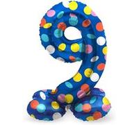 Folat 63979 Luftballon Geburtstag Stehender Ziffer 9 Colorful Dots Blau mit farb