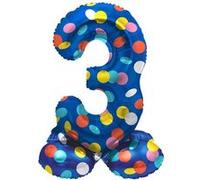 Folat 63973 Standing 3 Blue with Coloured Dots 72 cm Birthday Decoration Balloon