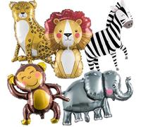 Ballon en forme d'animaux de la forêt - Taille XXL - Décoration d'anniversaire - Ballon à l'hélium pour enfants - Grand lion, zèbre, éléphant, singe, léopard, jungle, animaux - Ballon en aluminium