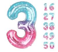 Ballon en forme de chiffre 3 pour décoration de fête d'anniversaire, anniversaire de mariage, 101,6 cm - Grand ballon géant en forme de chiffre 3 en aluminium mylar pour décoration de fête