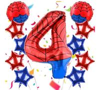 Ballon en forme de chiffre 4 sur le thème de l'araignée - 101,6 cm - Grands chiffres - Ballons à l'hélium pour filles et garçons - Décoration de fête sur le thème de l'araignée (chiffre 4)