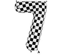 Ballon en forme de chiffre 7, Ballons en aluminium à carreaux numéro 7, Ballons gonflables autogonflants en aluminium de 101 cm numéro 7, Noir et blanc, Ballon de course 7 pour anniversaire de garçons