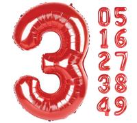 Ballon en forme de chiffre rouge de 101,6 cm en forme de chiffre 3 en feuille mylar pour 3ème 3e 3 13 23 31 32 33 38 pour fête d'anniversaire, remise de diplôme