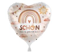 Ballon en forme de cœur pour bébé avec inscription en allemand « Schön, dass du geboren bist » - Motif : arc-en-ciel - Ballon gonflable pour naissance, fête prénatale, fille - Fabriqué en UE