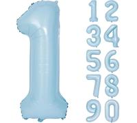 Ballon en mylar bleu mat 1 - Ballon 1 numéro - Ballon bleu clair 1 - Ballons de 100 cm - Ballon en hélium pour anniversaire, fête, décorations de baptême, mariage, anniversaire pour filles, garçons