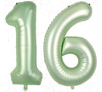 Ballon en mylar pour 1, 6e et 16e anniversaire de mariage - Numéro 16 - Auto-gonflant - 101,6 cm - Vert sauge