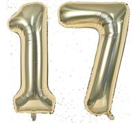 Ballon en mylar pour 1er 7e 17e anniversaire de mariage - Numéro 17 - Auto-gonflant - 101,6 cm - Doré champagne