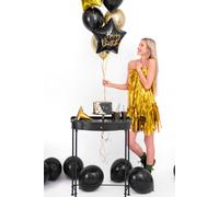 Ballon en plastique étoile avec écriture Happy Birthday 40cm noir / or