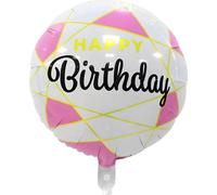 Ballon en plastique Happy Birthday rond 45 cm, motif blanc rose jaune