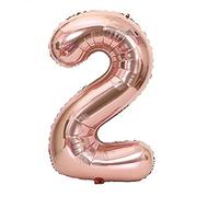 Ballon en plastique numéro 40 cm en or rose pour remplissage d'air - pour anniversaire, mariage, fête et autres - en or rose en design numéro anniversaire ballon numéro géant décoration (numéro 2)
