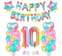 Ballon et Décoration 10ème Anniversaire Rose - Pour Fille - Joyeux Anniversaire