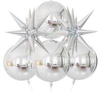 Ballon Étoile Explosive 6 Pièces 4D Ballons Argentés Métallisés Ballons en Aluminium Rond et Étoile Ballon Hélium pour Anniversaire Argent pour Anniversaire, Mariage, Fête