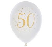 Ballon fête 50 Ans Blanc et doré en Latex de 23cm (x8) R/6571
