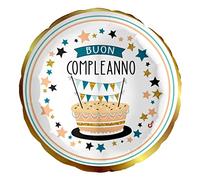 Ballon foil balloon mylar round rond (46 cm, 18") Bon Anniversaire Shiny Gold