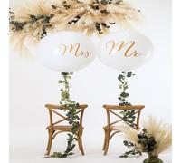 Ballon Géant 1 mètre “Mrs” Blanc Pastel - Impression Dorée - Ballon Mylar XXL Mariage & EVJF
