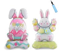 Ballon géant 3D lapin debout de 59 pouces, autoportant, festif, ballons lapin rose et bleu, ballons lapin mignon avec carotte pour Pâques, pour décoration de fête (B)