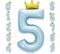 Ballon Géant Chiffre 5 Bleu: 40 Pouces 101 cm Bleu Pastel Grand Ballon Anniversaire Numero 5 ans à Hélium Baudruche Mylar Décoration Anniversaire