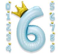 Ballon Géant Chiffre 6 Bleu: 40 Pouces 101 cm Bleu Pastel Grand Ballon Anniversaire Numero 6 ans à Hélium Baudruche Mylar Décoration Anniversaire
