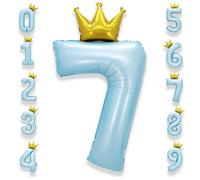 Ballon Géant Chiffre 7 Bleu: 40 Pouces 101 cm Bleu Pastel Grand Ballon Anniversaire Numero 7 ans à Hélium Baudruche Mylar Décoration Anniversaire