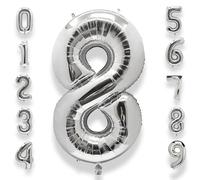 Ballon Géant Chiffre 8 Argenté: 40 Pouces 101 cm Grand Ballons Anniversaire Argenté Numero 8 ans à Hélium Garçon Fille Ballon de Baudruche Mylar Décoration pour Baby Shower Anniversaire