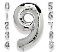 Ballon Géant Chiffre 9 Argenté: 40 Pouces 101 cm Grand Ballons Anniversaire Argenté Numero 9 ans à Hélium Garçon Fille Ballon de Baudruche Mylar Décoration pour Baby Shower Anniversaire