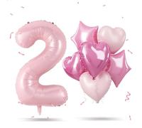 Ballon géant en aluminium en forme de chiffre 2 - Rose pastel - Avec ballon en forme de cœur et étoile - 101 cm - Décoration d'anniversaire pour fille et femme - Vole à l'hélium