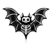 Ballon géant en aluminium Mylar noir mat de 150 cm - Squelette effrayant - Chauve-souris à motifs pour décorations d'Halloween, idéal pour les fêtes, les anniversaires, les maisons hantées et les