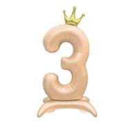 Ballon géant en aluminium XXL avec chiffre 3 - Ballon hélium - Beige - Pour anniversaire - 106 cm / 42 pouces
