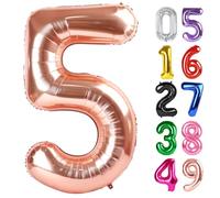 Ballon géant en forme de chiffre 5 pour enfants - 101,6 cm - Or rose - Pour décoration de fête d'anniversaire d'enfant - Ballon en aluminium pour fournitures de fête