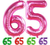 Ballon géant en forme de chiffre 65 rose vif - 101,6 cm | Ballon d'anniversaire 65 rose vif | Décorations de 65e anniversaire pour femme | Ballon rose chiffre 65 | Ballon rose 65 ans pour 65e anniversaire
