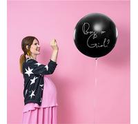 Ballon géant garçon ou fille avec confettis roses 1m Gender Reveal noir