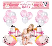 Ballon Gender Reveal Ballon Bapteme Ballon Baby Shower Ballon Paillette “It’s a GIRL” Welcome Home Baby Bannière Stork Balloons Blancs Balloons pour Baby Shower Réception à Domicile (Rose)