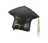 Ballon gonflable « Congrats! » - Casquette noire avec franges dorées - 53 × 44 cm - Gonflage à l'hélium ou à l'air - Remise de diplôme