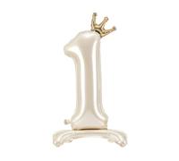 Ballon gonflable debout en forme de chiffre « 1 » - Crème clair - Avec couronne - 84 cm - Gonflable à l'air