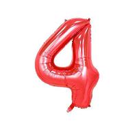 Ballon gonflable en aluminium de 40 cm avec chiffres (4, Rouge)
