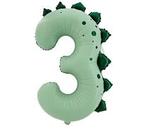 Ballon gonflable en aluminium en forme de chiffre 3 - Motif dinosaure - Vert - Décoration d'anniversaire pour enfants de 3 ans