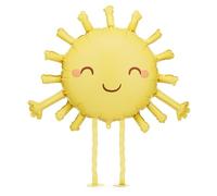 Ballon gonflable en aluminium en forme de soleil avec smiley Taille XXL 77 x 62 cm Ballon jaune avec pieds de 50 cm Décoration ensoleillée à l'hélium pour fête d'enfants, fête d'été et bonne humeur