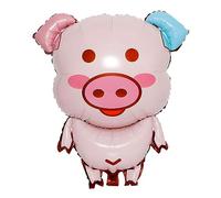 Ballon gonflable en forme d'animal, design mignon de cochon avec oreilles roses et bleues, idéal pour les anniversaires d'enfants, les fêtes et les décorations, durable et réutilisable, environ 59 x