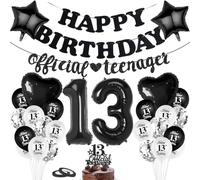 Ballon gonflable en forme de chiffre 13 ans - Noir doré - Décoration d'anniversaire 13 ans - Guirlande de ballons en aluminium - Ballon géant en aluminium - Chiffre 13