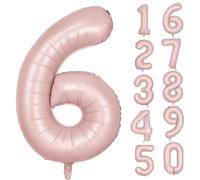 Ballon gonflable en forme de chiffre 6 - 101,6 cm - Ballon géant en forme de chiffre pour décoration numérique - 101,6 cm - pour anniversaire, mariage - rose mat