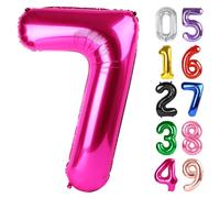 Ballon gonflable en forme de chiffre 7 pour enfants, 101,6 cm, rose vif, décoration de fête d'anniversaire pour enfants, ballon géant à paillettes pour fournitures de fête