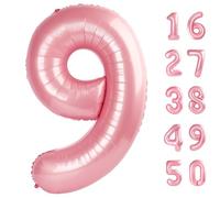 Ballon gonflable en forme de chiffre 9 en mylar pour décoration de fête d'anniversaire, anniversaire de mariage - 101,6 cm - Rose nacré