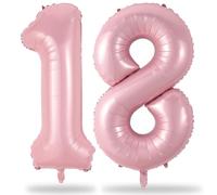 Ballon gonflable en forme de chiffre Taille XXL Rose pastel Décoration d'anniversaire 18 ans Ballon en aluminium en forme de chiffre 18 ans Vole à l'hélium Décoration de fête pour fille de 18 ans Rose