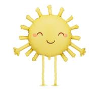 Ballon gonflable en forme de soleil - Jaune - 77 × 62 cm - Avec jambes et paille - Ballon à l'hélium pour anniversaire d'enfant