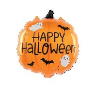 Ballon gonflable Halloween Citrouille « Happy Halloween », 57 x 46 cm, décoration de fête effrayante pour fête d'Halloween, idéal à remplir d'air ou d'hélium, pour une atmosphère effrayante