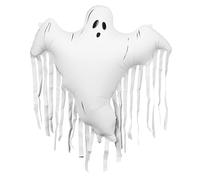Ballon gonflable Halloween fantôme avec franges - XXL 93 × 86 cm - crème avec détails noirs - Air et hélium - avec paille