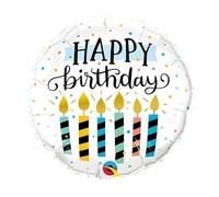 Ballon gonflable « Happy Birthday » 45 cm - Ballon d'anniversaire rond coloré avec bougies, réutilisable, rechargeable à l'air ou à l'hélium, décoration de fête parfaite pour mariage, anniversaire