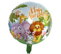 Ballon gonflable « Happy Birthday » - 45 cm - Motif animal rond - Lion, éléphant, zèbre, girafe - Pour fêtes d'anniversaire - Rempli d'air ou d'hélium - Réutilisable avec valve automatique