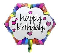 Ballon gonflable « Happy Birthday » 57 x 57 cm - Carré avec cœurs colorés - Auto-adhésif - Idéal pour les fêtes d'anniversaire, les mariages, les fêtes et les idées cadeaux - Gonflage à l'hélium et à