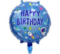 Ballon gonflable Happy Birthday Astronaute bleu, 45 cm, rond, réutilisable, à gonfler à l'air ou à l'hélium, décoration de fête parfaite pour un anniversaire, une fête à thème, un vaisseau spatial